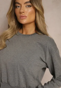 Ciemnoszara Bluza z Bawełną ze Ściągaczami przy Rękawach i w Pasie Alberia