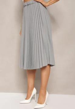 Ciemnoszara Spódnica Midi z Plisami High Waist Jasmira