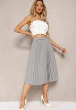 Ciemnoszara Spódnica Midi z Plisami High Waist Jasmira