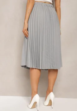 Ciemnoszara Spódnica Midi z Plisami High Waist Jasmira