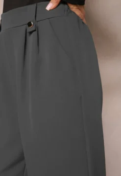 Ciemnoszare Eleganckie Spodnie Dzwony z Ozdobnymi Patkami w Pasie Nattas