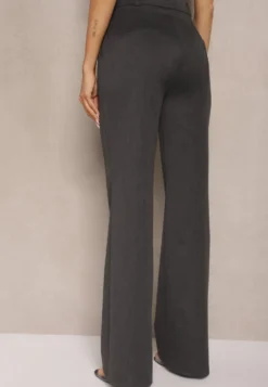 Ciemnoszare Garniturowe Spodnie Dzwony z Wiskozą High Waist Gelobina