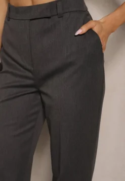 Ciemnoszare Garniturowe Spodnie Dzwony z Wiskozą High Waist Gelobina