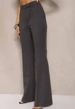 Ciemnoszare Garniturowe Spodnie Dzwony z Wiskozą High Waist Gelobina