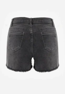 Ciemnoszare Jeansowe Szorty High Waist z Ozdobnymi Przetarciami Vimalira