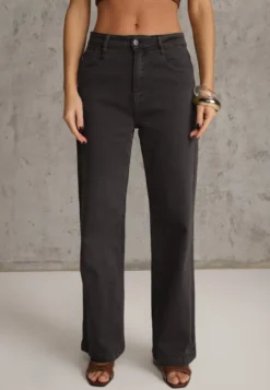 Ciemnoszare Jeansy High Waist z Szerokimi Nogawkami Vetimira