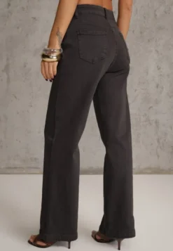 Ciemnoszare Jeansy High Waist z Szerokimi Nogawkami Vetimira