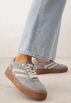 Ciemnoszare Sneakersy Retro Tenisówki z Naturalnego Zamszu ze Skórzaną Wkładką Beralene