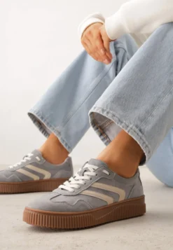 Ciemnoszare Sneakersy Retro Tenisówki z Naturalnego Zamszu ze Skórzaną Wkładką Beralene