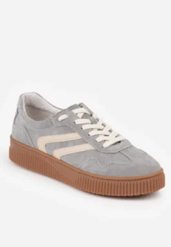 Ciemnoszare Sneakersy Retro Tenisówki z Naturalnego Zamszu ze Skórzaną Wkładką Beralene