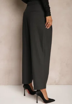 Ciemnoszare Spodnie o Garniturowym Fasonie High Waist Relessa