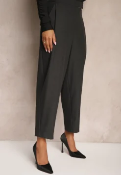 Ciemnoszare Spodnie o Garniturowym Fasonie High Waist Relessa
