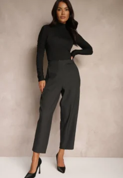 Ciemnoszare Spodnie o Garniturowym Fasonie High Waist Relessa