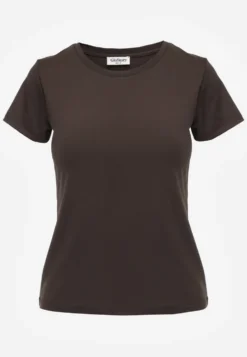 Ciemnoszary Klasyczny T-shirt o Gładkim Wykończeniu Rhethine