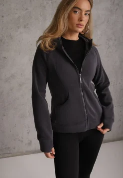Ciemnoszary Polar Bluza z Kapturem w Stylu Sportowym Aproxia