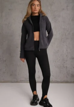 Ciemnoszary Polar Bluza z Kapturem w Stylu Sportowym Aproxia