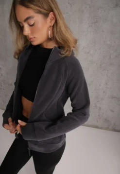 Ciemnoszary Polar Bluza z Kapturem w Stylu Sportowym Aproxia
