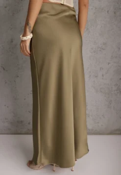 Ciemnozielona Satynowa Spódnica Maxi High Waist Formia