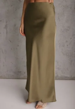 Ciemnozielona Satynowa Spódnica Maxi High Waist Formia