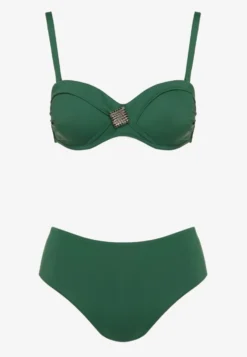 Ciemnozielone Bikini Biustonosz Ozdobiony Geometryczną Aplikacją i Majtki Figi Kinrina
