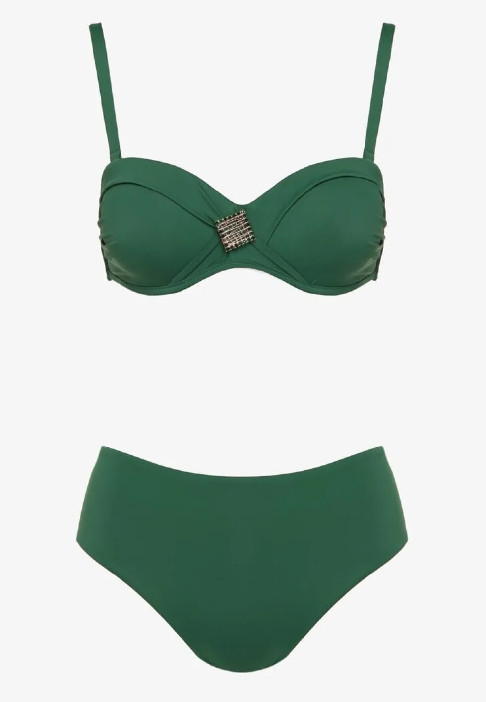 Ciemnozielone Bikini Biustonosz Ozdobiony Geometryczną Aplikacją i Majtki Figi Kinrina