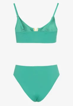 Ciemnozielone Bikini Majtki Figi i Biustonosz Ozdobiony Metaliczną Aplikacją Kinniela
