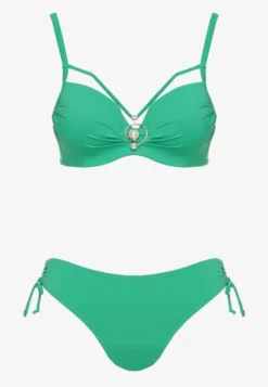 Ciemnozielone Bikini Majtki Figi z Regulacją i Biustonosz z Ozdobą Natrissa