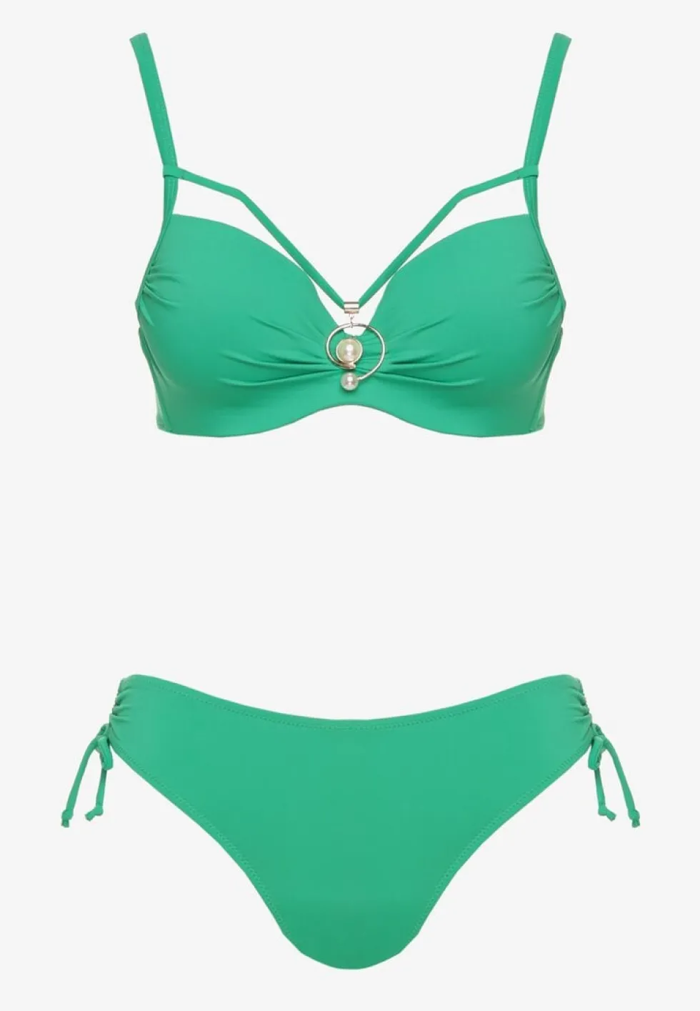 Ciemnozielone Bikini Majtki Figi z Regulacją i Biustonosz z Ozdobą Natrissa