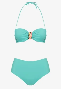 Ciemnozielone Bikini Majtki Figi i Biustonosz z Ozdobną Wstawką Natamara