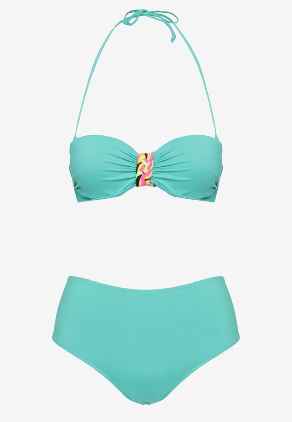 Ciemnozielone Bikini Majtki Figi i Biustonosz z Ozdobną Wstawką Natamara