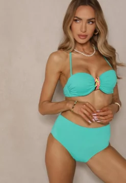 Ciemnozielone Bikini Majtki Figi i Biustonosz z Ozdobną Wstawką Natamara