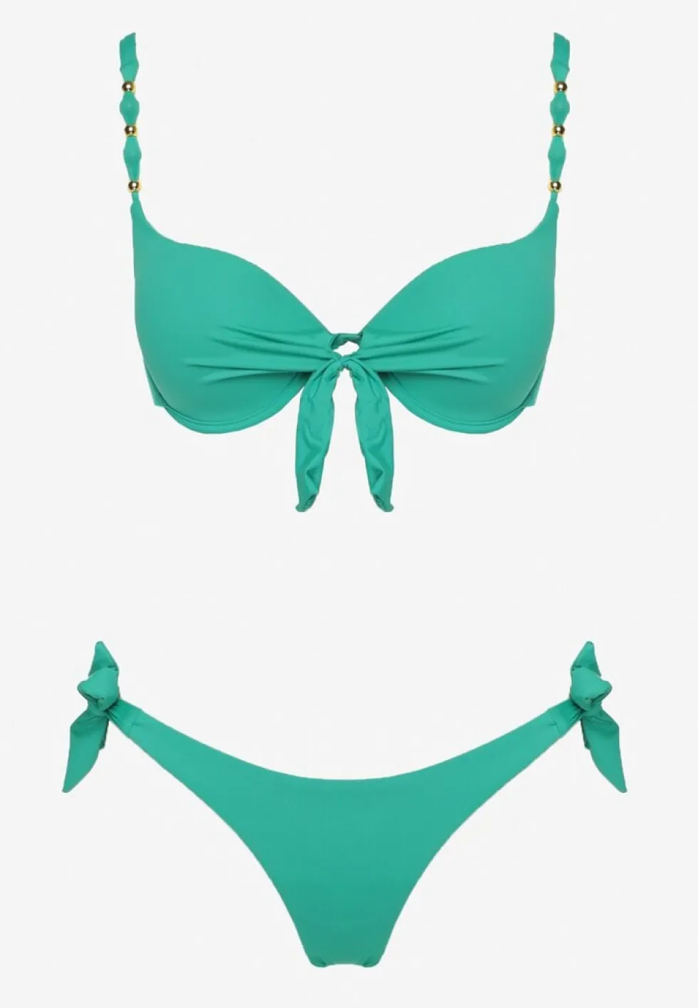 Ciemnozielone Bikini Majtki i Biustonosz z Wiązaniem Sadeenne