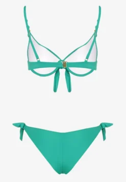 Ciemnozielone Bikini Majtki i Biustonosz z Wiązaniem Sadeenne