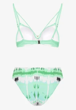 Ciemnozielone Bikini Majtki Figi i Biustonosz Push-Up Ozdobiony Paskami Wiobella