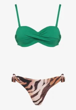 Ciemnozielone Bikini 2 Pary Majtek Typu Figi i Biustonosz Wiązany na Plecach Galanoria