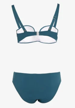 Ciemnozielone Bikini Strój Kąpielowy Dwuczęściowy z Ozdobnym Marszczeniem Nariella