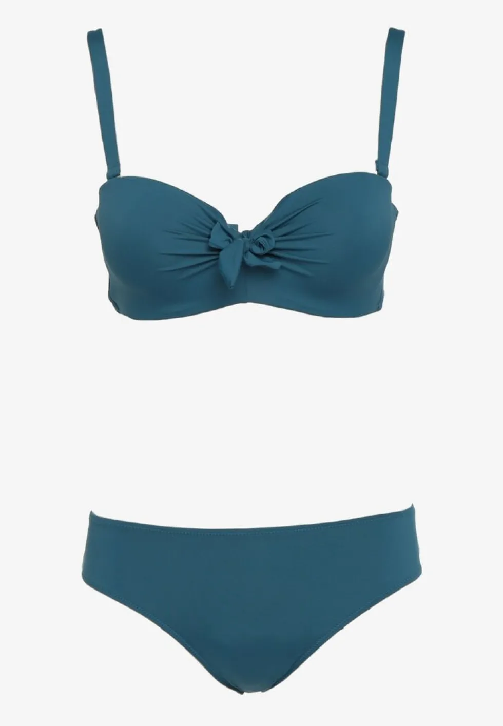 Ciemnozielone Bikini Strój Kąpielowy Dwuczęściowy z Ozdobnym Marszczeniem Nariella