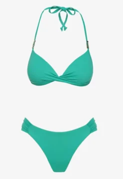Ciemnozielone Bikini Wiązany Biustonosz Push Up i Majtki Typu Figi Mirisenia