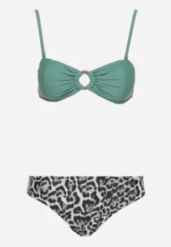 Ciemnozielone Bikini w Panterkę na Cienkich Ramiączkach Naiahes
