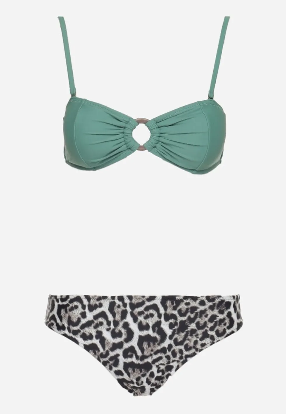 Ciemnozielone Bikini w Panterkę na Cienkich Ramiączkach Naiahes