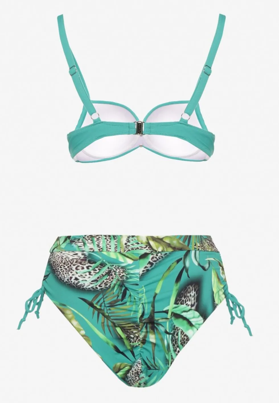 Ciemnozielone Bikini z Motywem Roślinnym Biustonosz i Majtki Figi ze Ściągaczami Sadorene