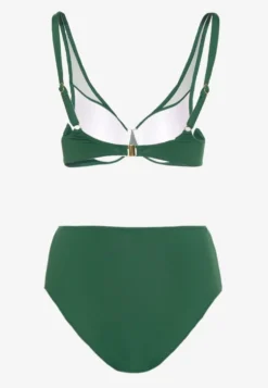 Ciemnozielone Bikini z Siateczkowymi Zdobieniami Biustonosz i Majtki Typu Figi Linelissa