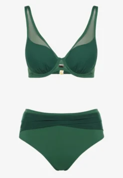 Ciemnozielone Bikini z Siateczkowymi Zdobieniami Biustonosz i Majtki Typu Figi Linelissa
