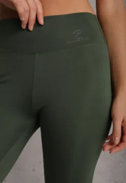 Ciemnozielone Legginsy Basic z Modelującą Wstawką w Pasie Liacan