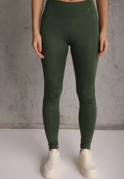Ciemnozielone Legginsy Basic z Modelującą Wstawką w Pasie Liacan