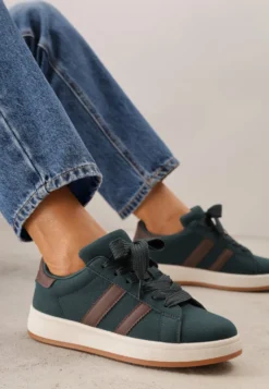 Ciemnozielone Sneakersy Ozdobione Paskami Dolirenna