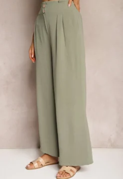 Ciemnozielone Spodnie w Stylu Alladynek High Waist Wykończone Gumką w Pasie Riselma