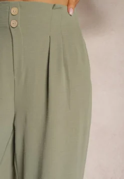 Ciemnozielone Spodnie w Stylu Alladynek High Waist Wykończone Gumką w Pasie Riselma
