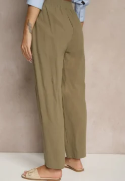 Ciemnozielone Spodnie z Bawełny High Waist Sonirea