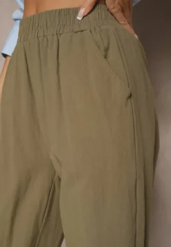 Ciemnozielone Spodnie z Bawełny High Waist Sonirea